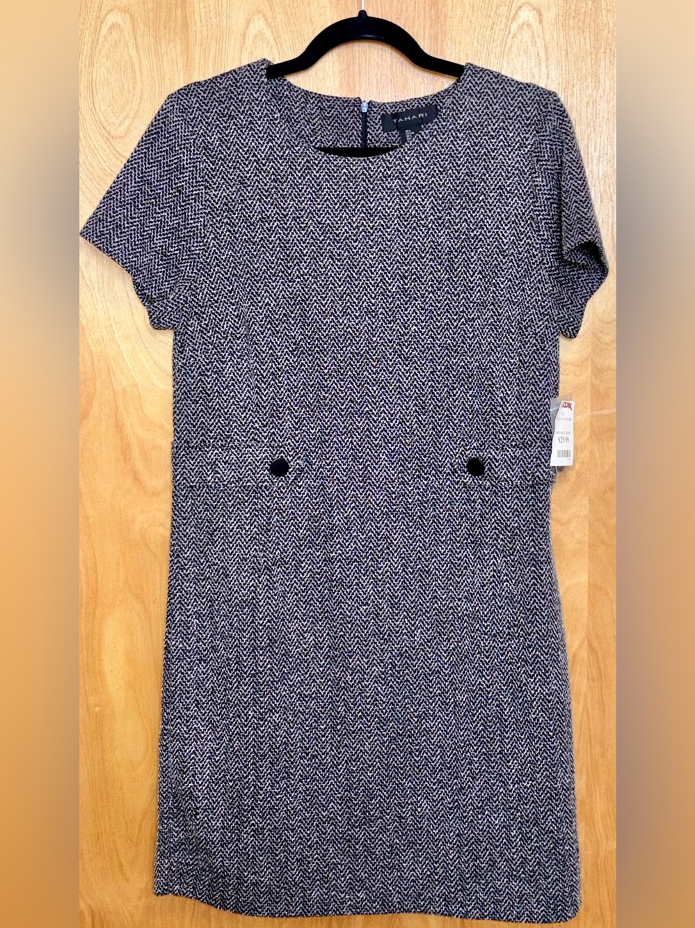 Tahari Black and White Herringbone Midi Sheath Dress